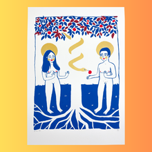Charger l&#39;image dans la galerie, Dyptique sérigraphique de Manon Mangnez sur le thème d&#39;Adam et Eve et du Jardin d&#39;Eden, affiche, illustration, poster COLLOQUE est un concept-store proposant musique, illustration et artisanat. Nombreuses idées cadeaux !
