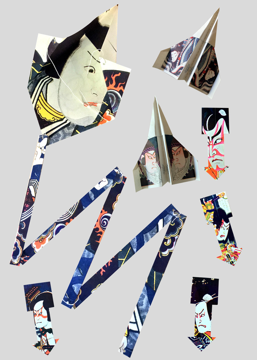 risographie, cerf-volant, illustration, estampe japonaise