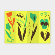 Charger l&#39;image dans la galerie, Leporello de l&#39;illustratrice Julie Legrand, bouquet fleuri de 5 fleurs sérigraphiées, 1 fleur par facette et 1 grande affiche au dos. COLLOQUE est un concept-store proposant musique, illustration et artisanat. Nombreuses idées cadeaux !
