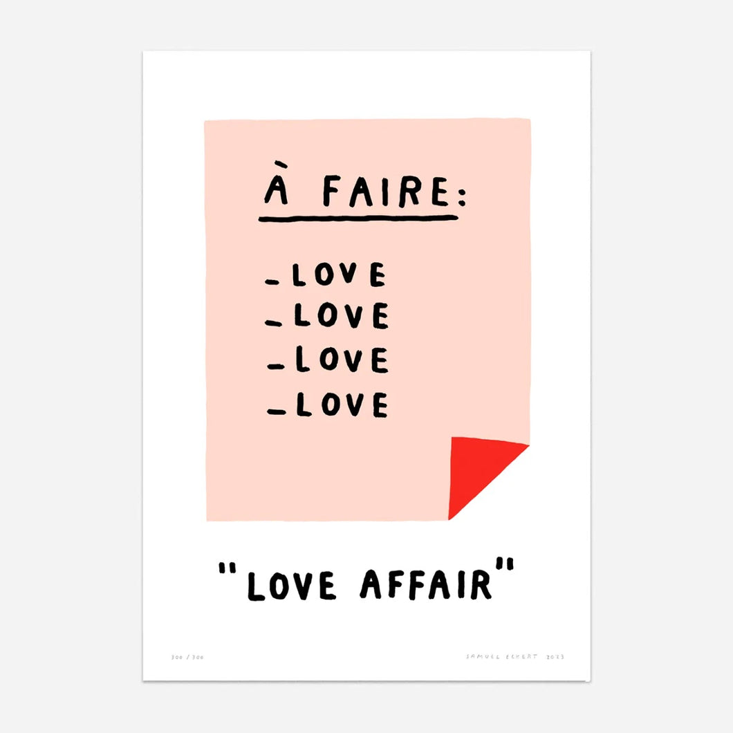 love affair, Affiche, poster, impression giclée de l'artiste Samuel Eckert. COLLOQUE est un concept-store proposant musique, illustration et artisanat. Nombreuses idées cadeaux !